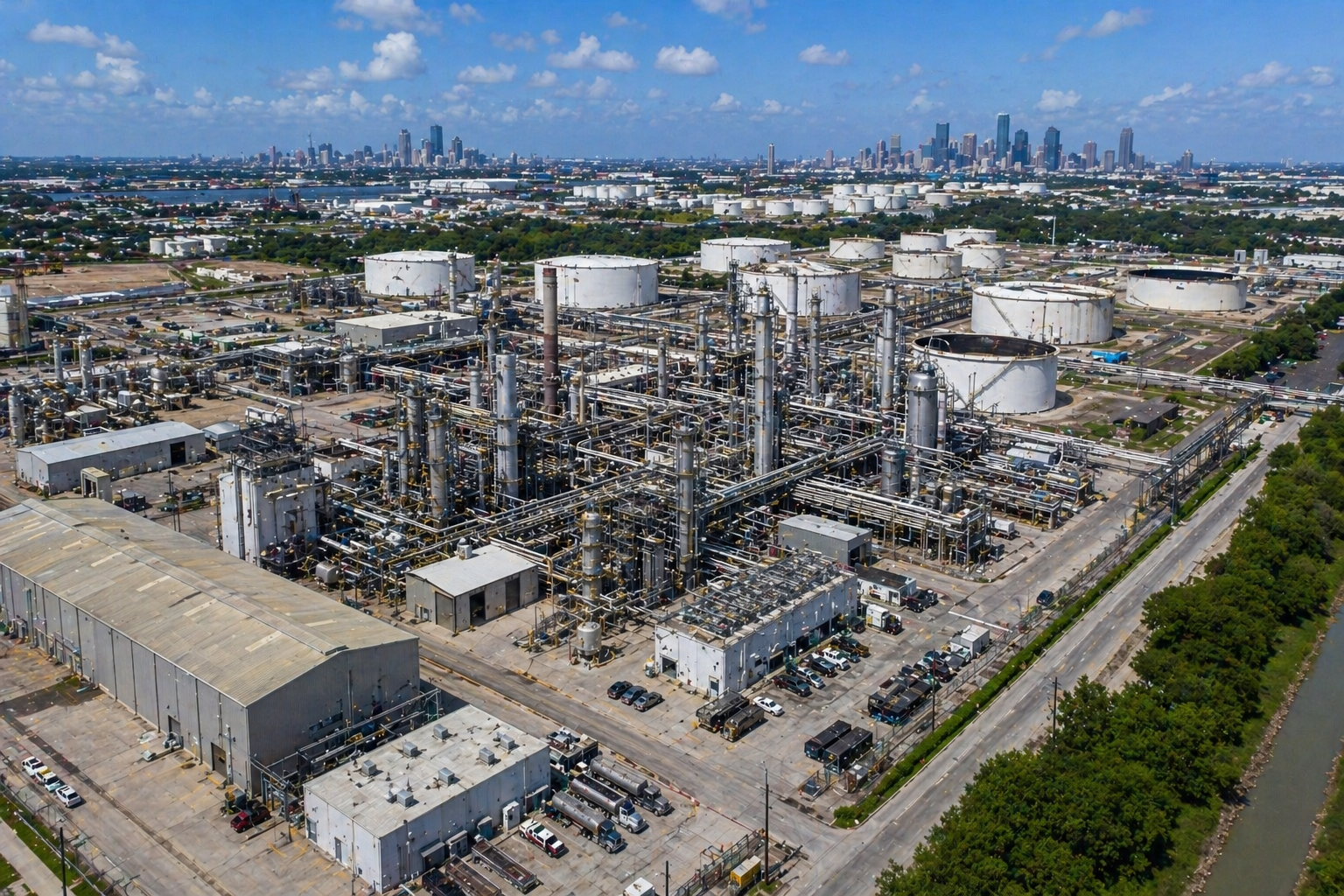 Illustrative industrial facility aerial scene